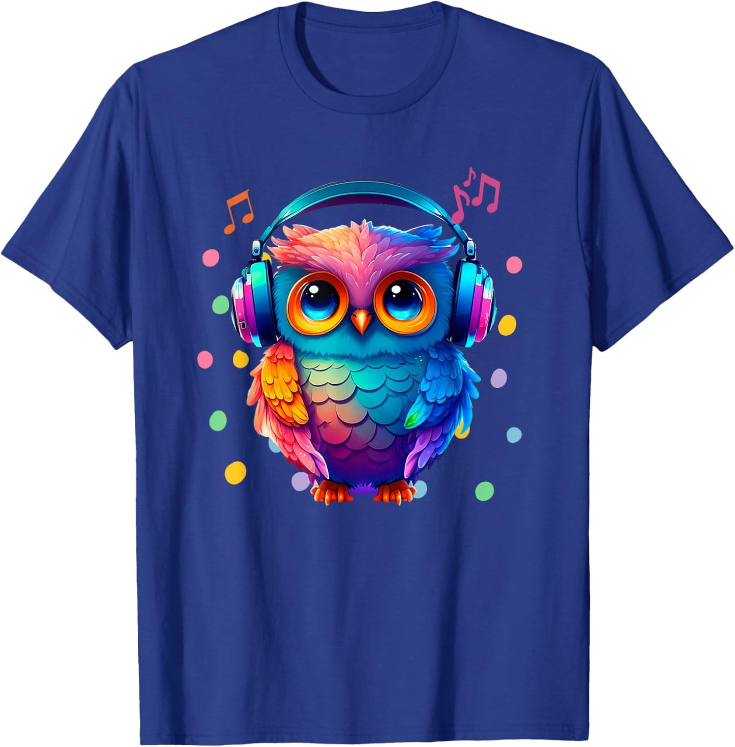 Rainbow Owl With Headphones Music Colorful Owl Graphic T-Shirt - T-Shirt | Royal