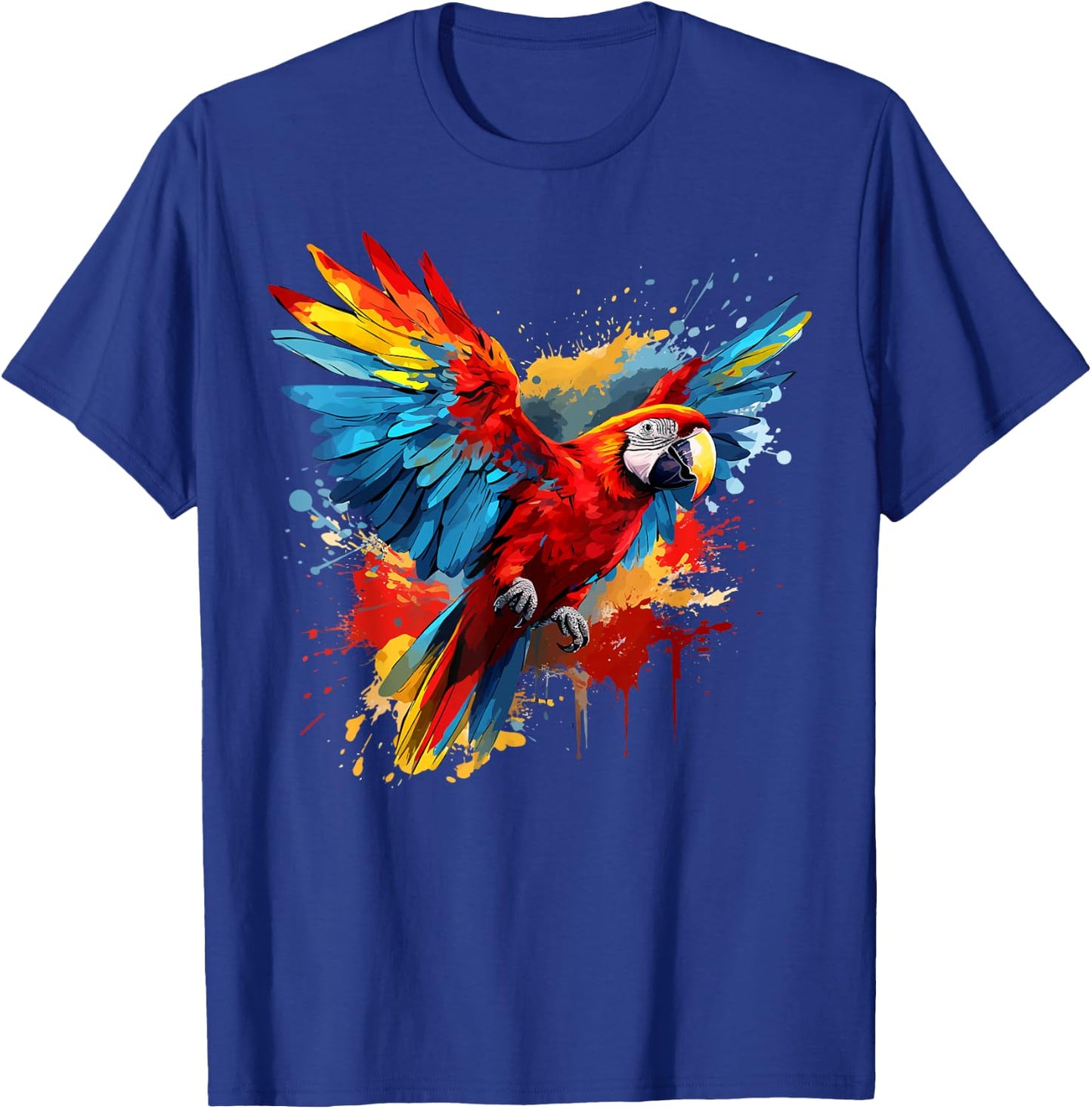 Splash Art Scarlet Macaw Parrot Lover Colorful T-Shirt - T-Shirt | Royal