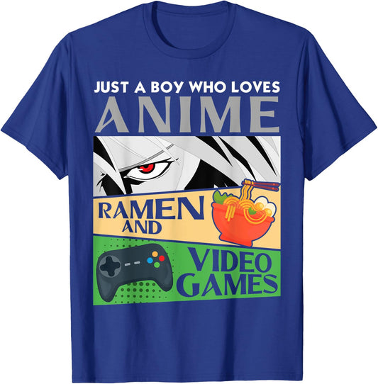 Just A Boy Who Loves Anime Ramen and Video Games Introvert T-Shirt - T-Shirt | Royal