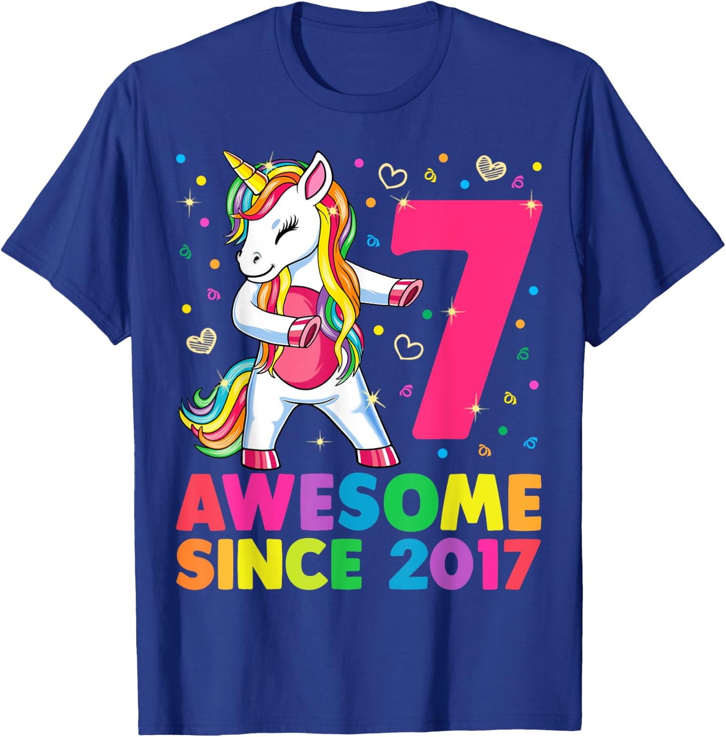 7 Years Old Unicorn Flossing 7th Birthday Girl Unicorn Party T-Shirt - T-Shirt | Royal