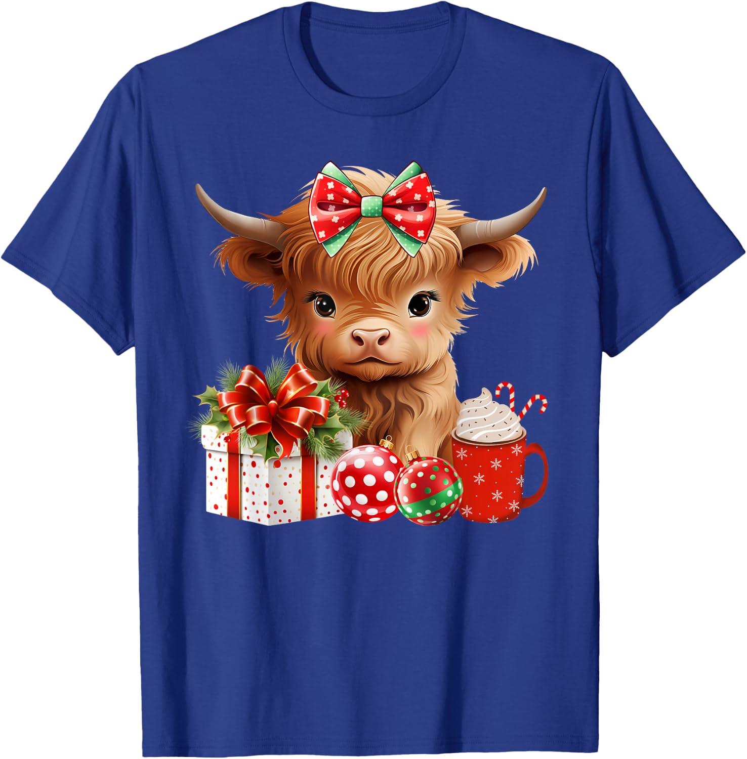 Cute Baby Highland Cow Merry Christmas Farmer Cow Xmas T-Shirt - T-Shirt | Royal