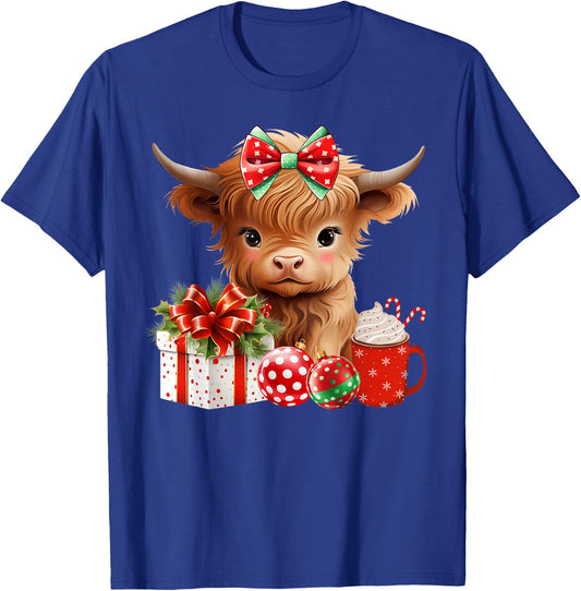 Cute Baby Highland Cow Merry Christmas Farmer Cow Xmas T-Shirt - T-Shirt | Royal