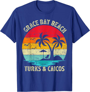 Family Vacation Vintage Turks And Caicos Grace Bay Beach T-Shirt - T-Shirt | Royal