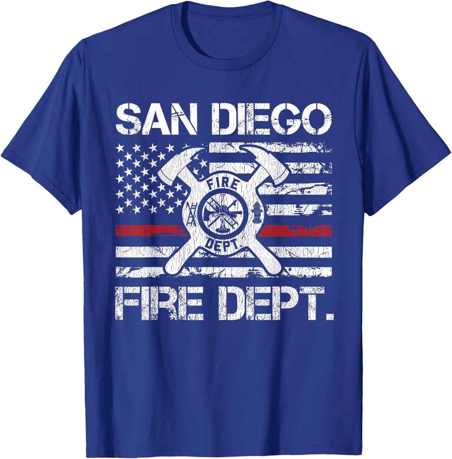 San Diego California Fire Department Thin Red Line Fireman T-Shirt - T-Shirt | Royal