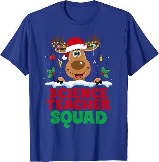 Science Teacher Squad Reindeer Santa Hat Funny Christmas T-Shirt - T-Shirt | Royal