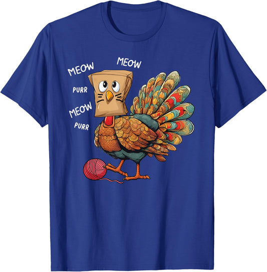 Thanksgiving Turkey Meow I'm a Cat Funny Thanksgiving Men Women Girls Kids T-Shirt - T-Shirt | Royal