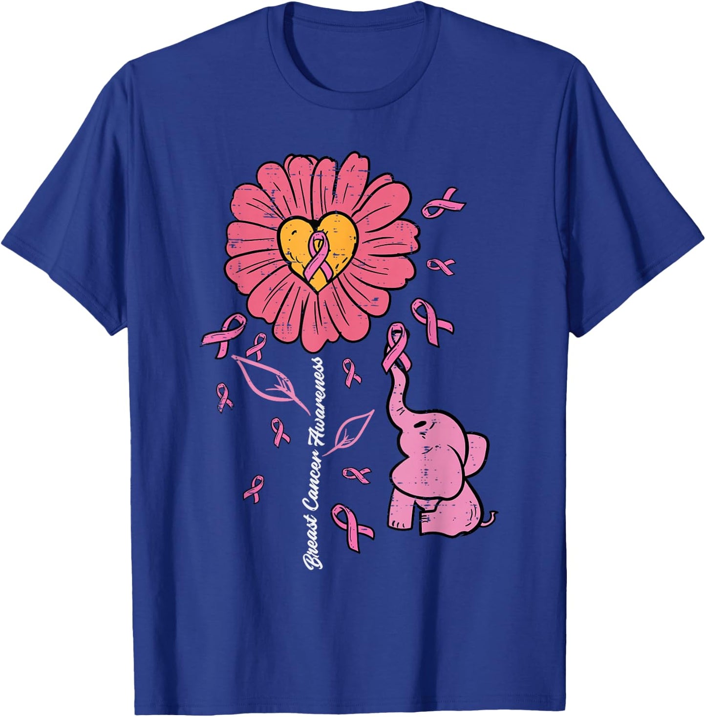 Pink Sunflower Elephant Daisy Breast Cancer Awareness Women T-Shirt - T-Shirt | Royal