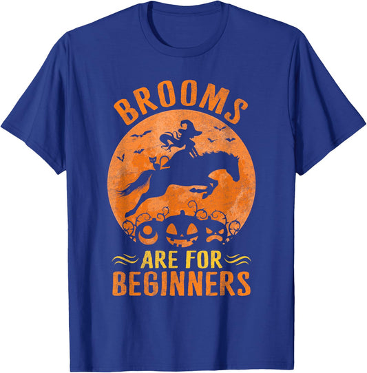 Horses Equestrian Witch Halloween - Brooms Are For Beginners T-Shirt - T-Shirt | Royal