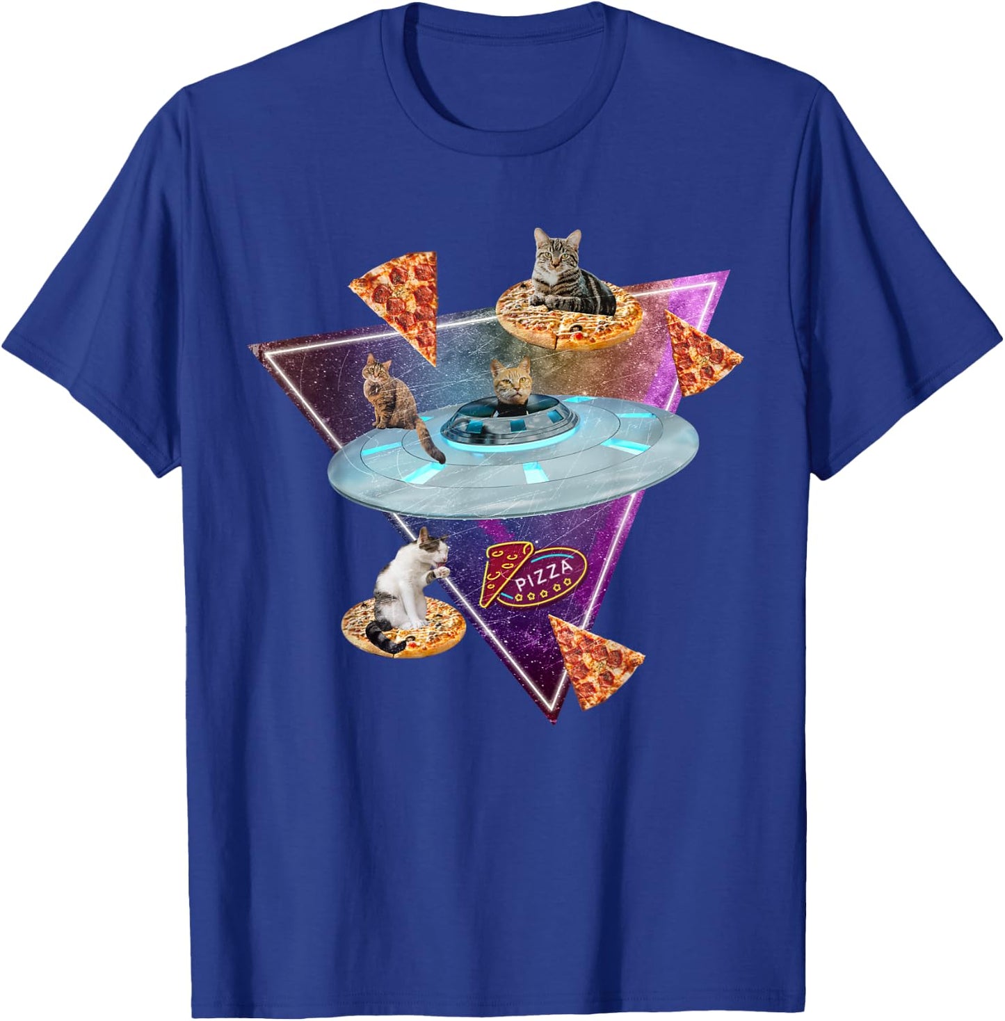 Funny UFO Space Pizza Galaxy Cat Women Kids T-Shirt - T-Shirt | Royal