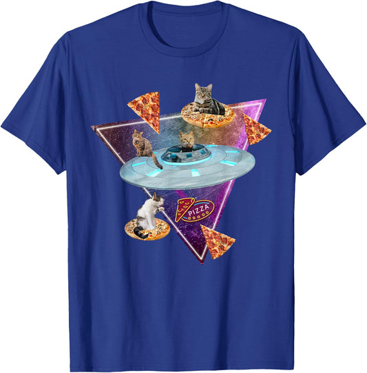 Funny UFO Space Pizza Galaxy Cat Women Kids T-Shirt - T-Shirt | Royal