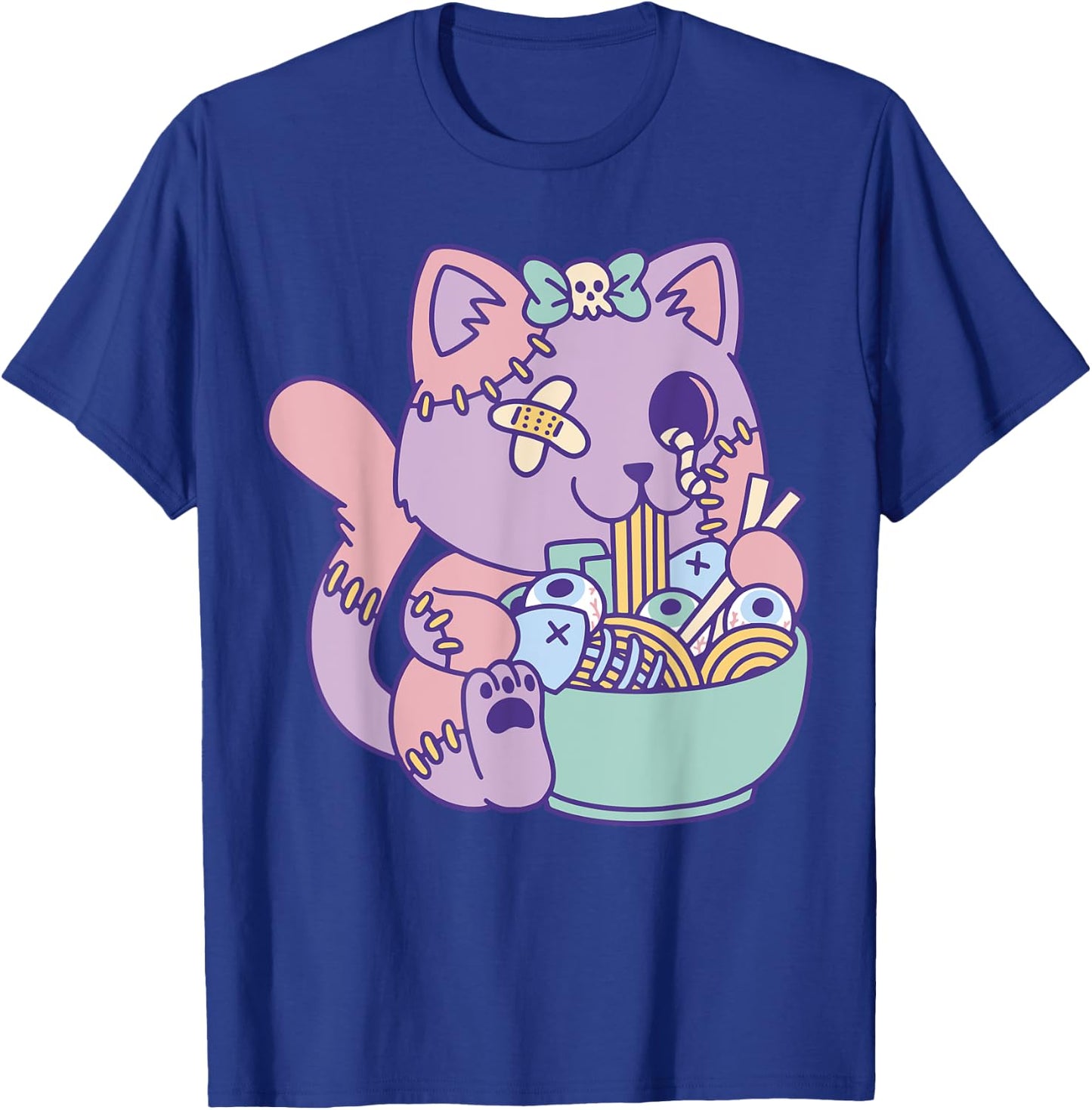 Cute Pastel Kawaii Zombie Cat Eating Ramen Halloween 2023 T-Shirt - T-Shirt | Royal