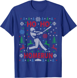 Ho Ho Homerun Baseball Ugly Christmas Sweater Party Hitter T-Shirt - T-Shirt | Royal
