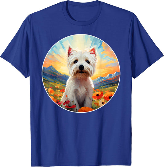 Cute West Highland Terrier Westie Flower Mountain Sunset Dog Men Women Girls Kids T-Shirt - T-Shirt | Royal