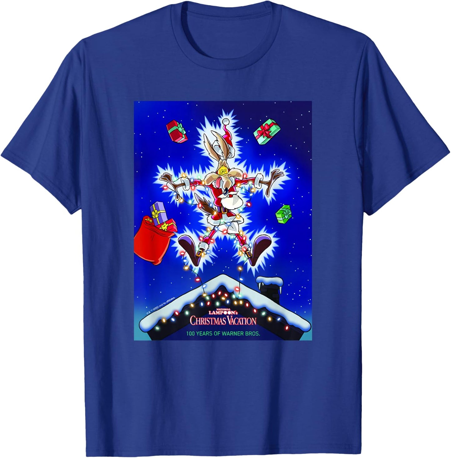 WB 100 Looney Tunes Christmas Vacation Wile E. Coyote Santa T-Shirt - T-Shirt | Royal