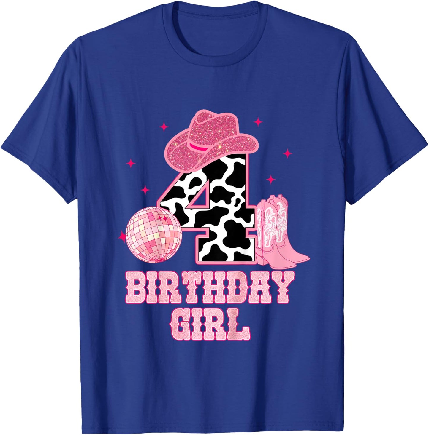 Happy 4th Birthday Girl Outfit Rodeo Western Cowgirl Cowboy T-Shirt - T-Shirt | Royal