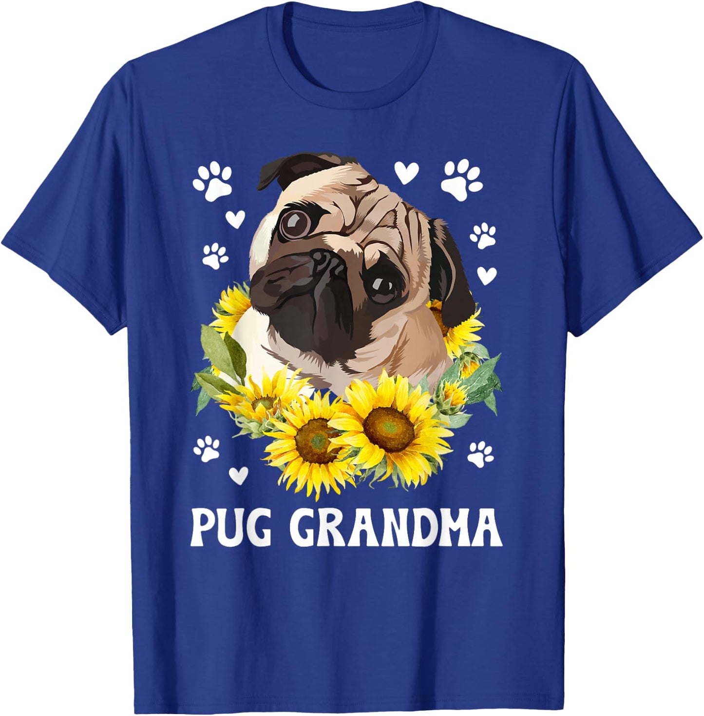 Pug Grandma Flowers Grandma Of A Pug Grandmother T-Shirt - T-Shirt | Royal