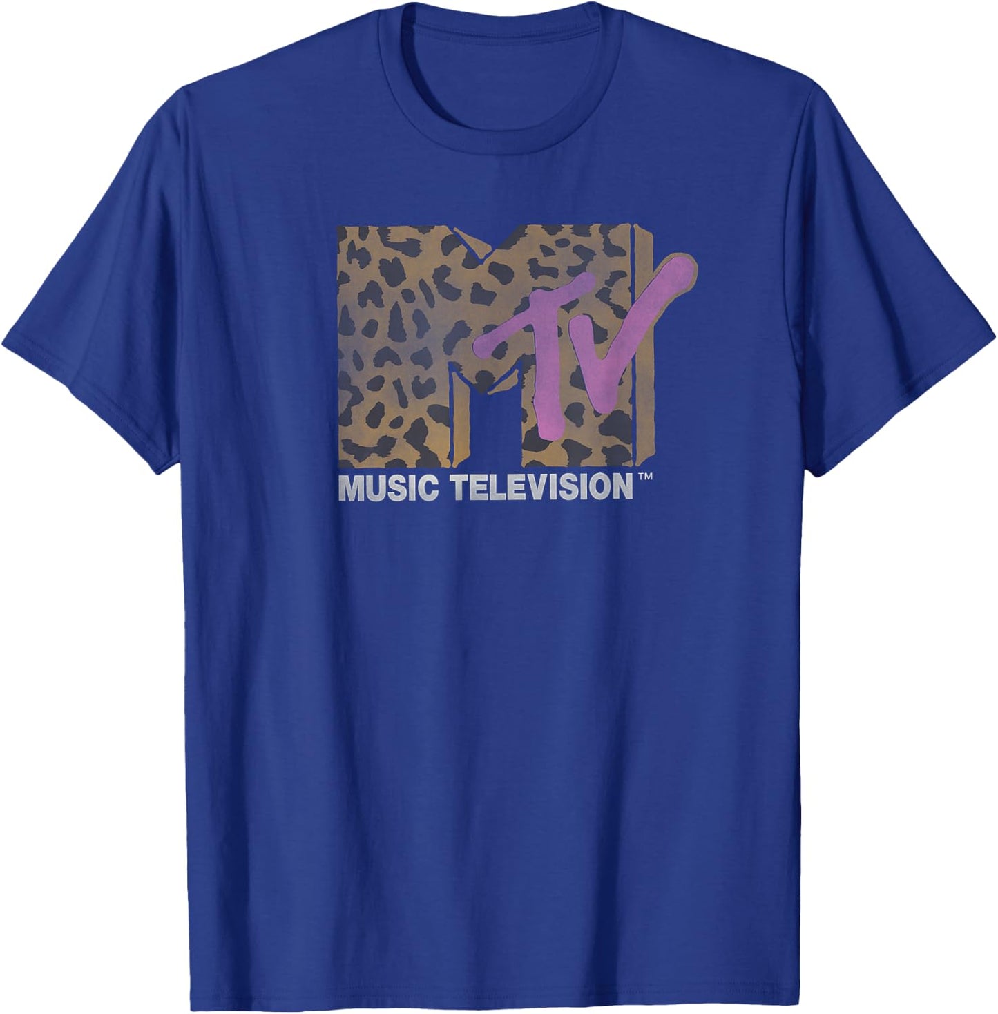 MTV Music Television Leopard Pattern Distressed Classic Logo T-Shirt - T-Shirt | Royal