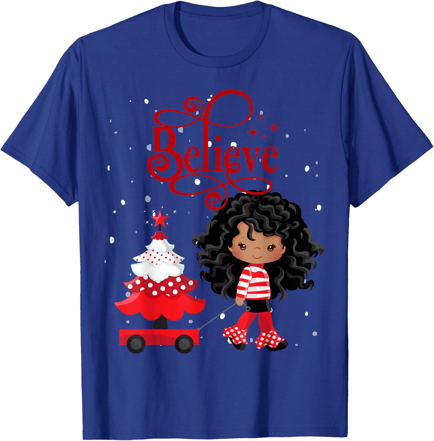 Black Girl Santa Holiday African American Christmas Believe T-Shirt - T-Shirt | Royal