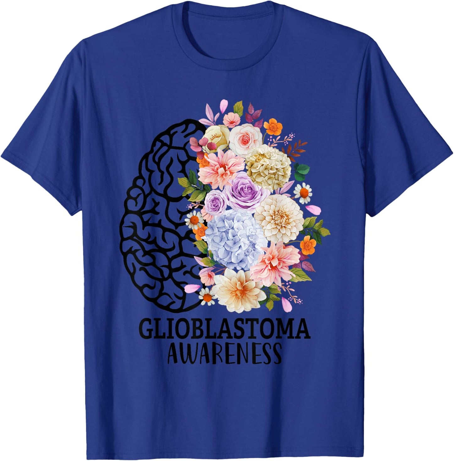 Floral Glioblastoma Awareness Month Brain Cancer Go Gray T-Shirt - T-Shirt | Royal