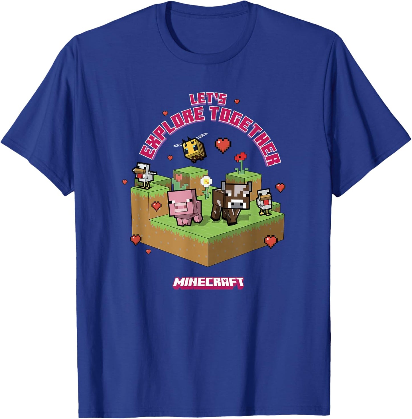 Minecraft Valentine's Day Let's Explore Together Group Shot T-Shirt - T-Shirt | Royal