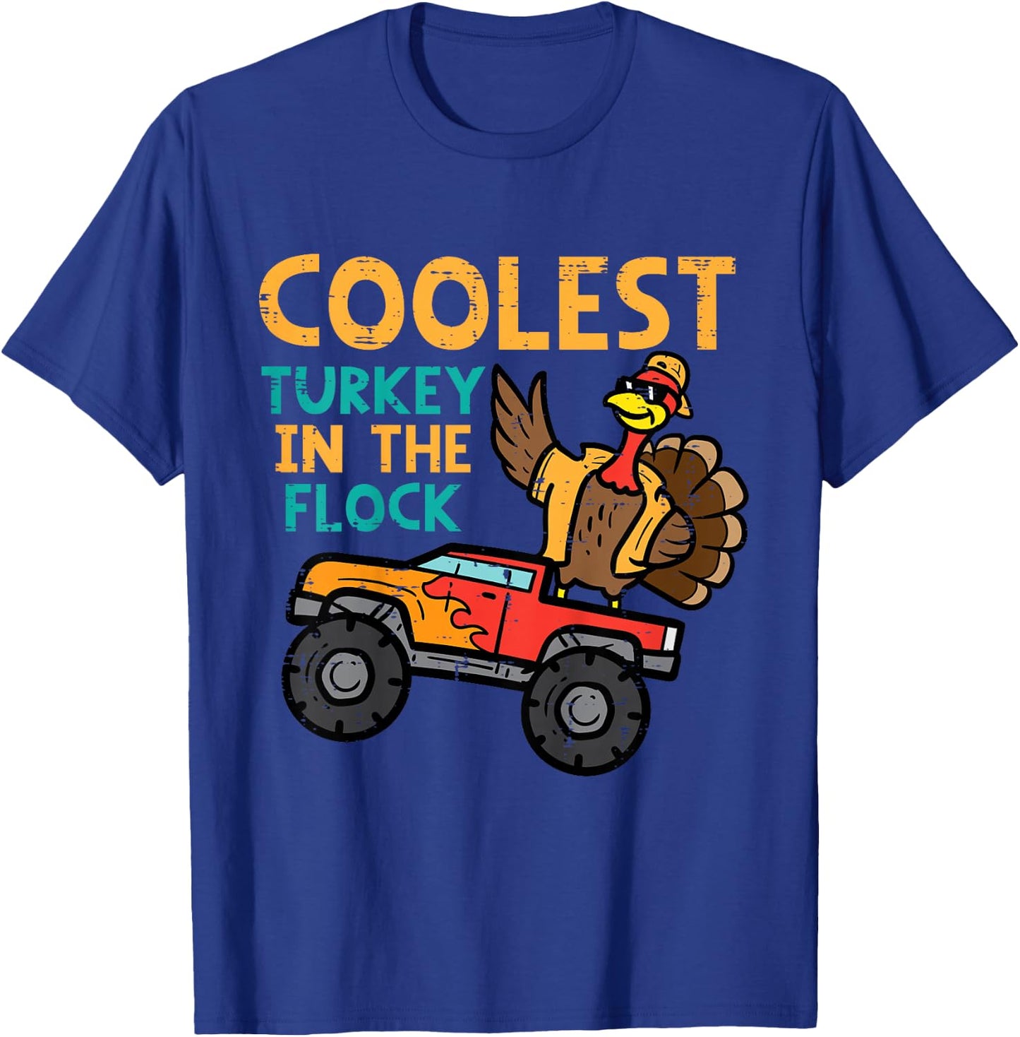 Kids Thanksgiving Monster Truck Coolest Turkey Flock Toddler Boys T-Shirt - T-Shirt | Royal