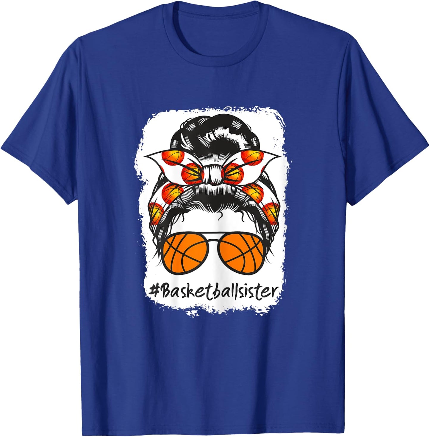 Bleached Basketball Sister Messy Bun Ball T-Shirt - T-Shirt | Royal