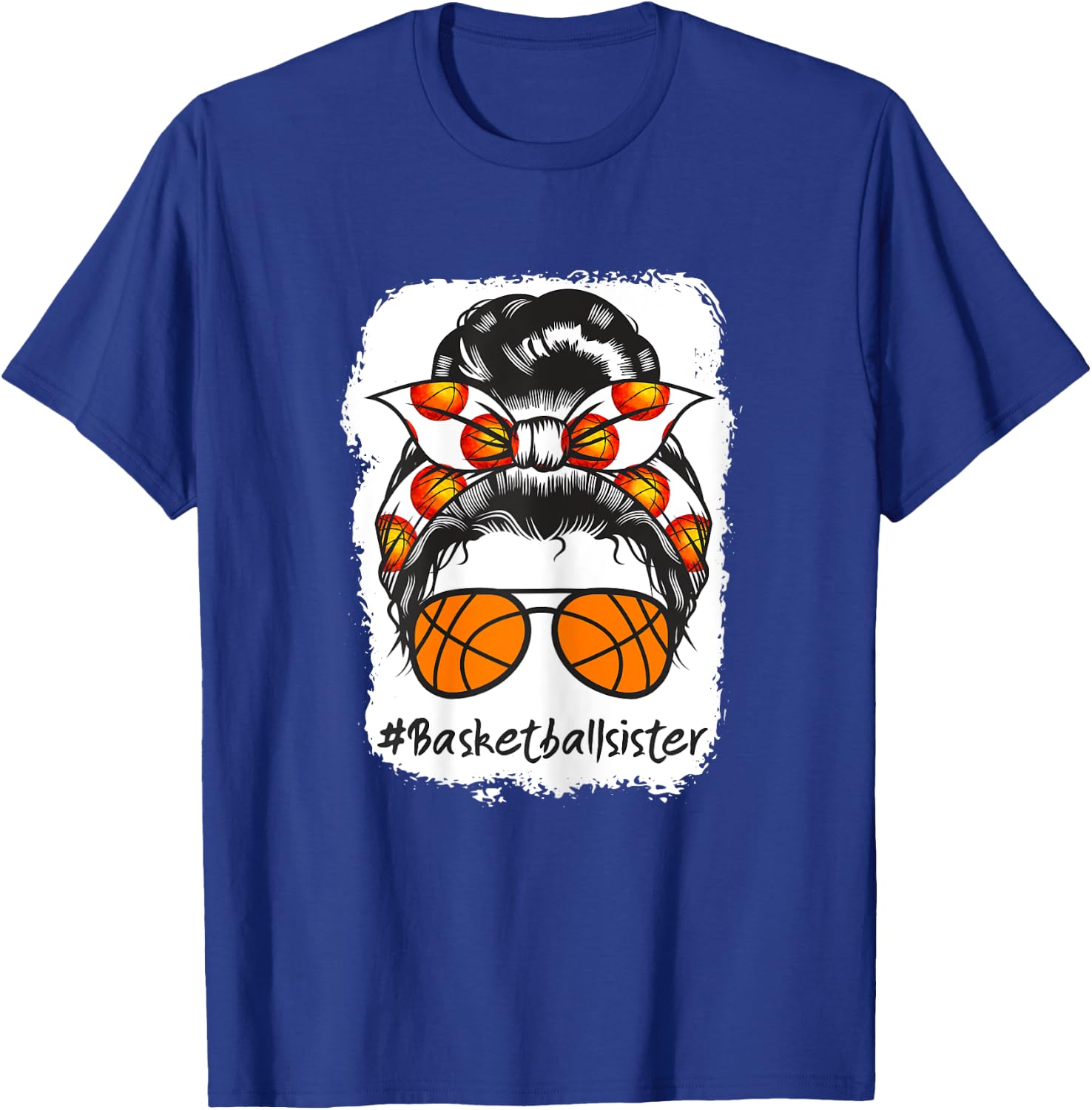 Bleached Basketball Sister Messy Bun Ball T-Shirt - T-Shirt | Royal