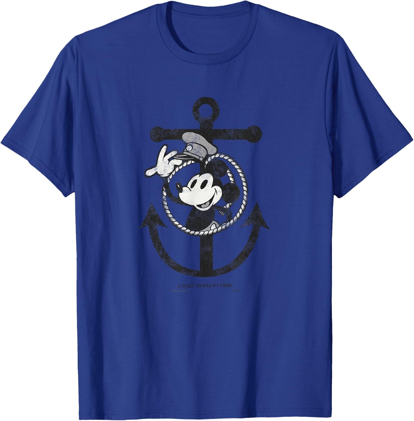 Disney 100 Mickey Mouse Steamboat Willie Anchor D100 Small T-Shirt - T-Shirt | Royal