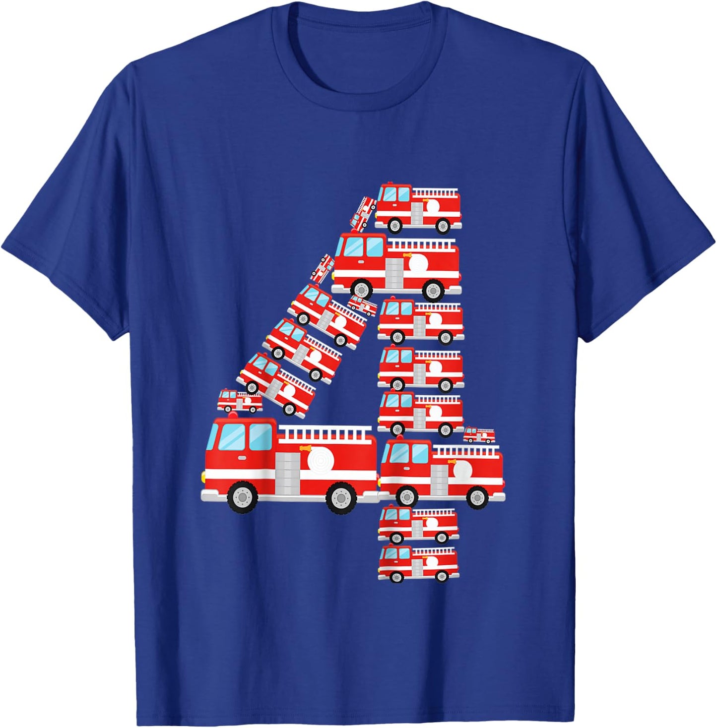 Kids Fire Truck 4th Birthday Boy 4 Year Old Firefighter T-Shirt - T-Shirt | Royal
