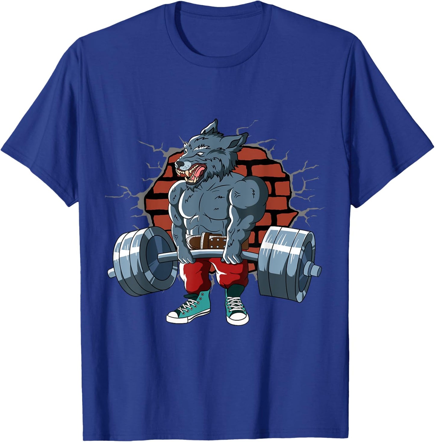 Fitness Alpha Wolf doing Deadlift Workout Training Gym T-Shirt - T-Shirt | Royal