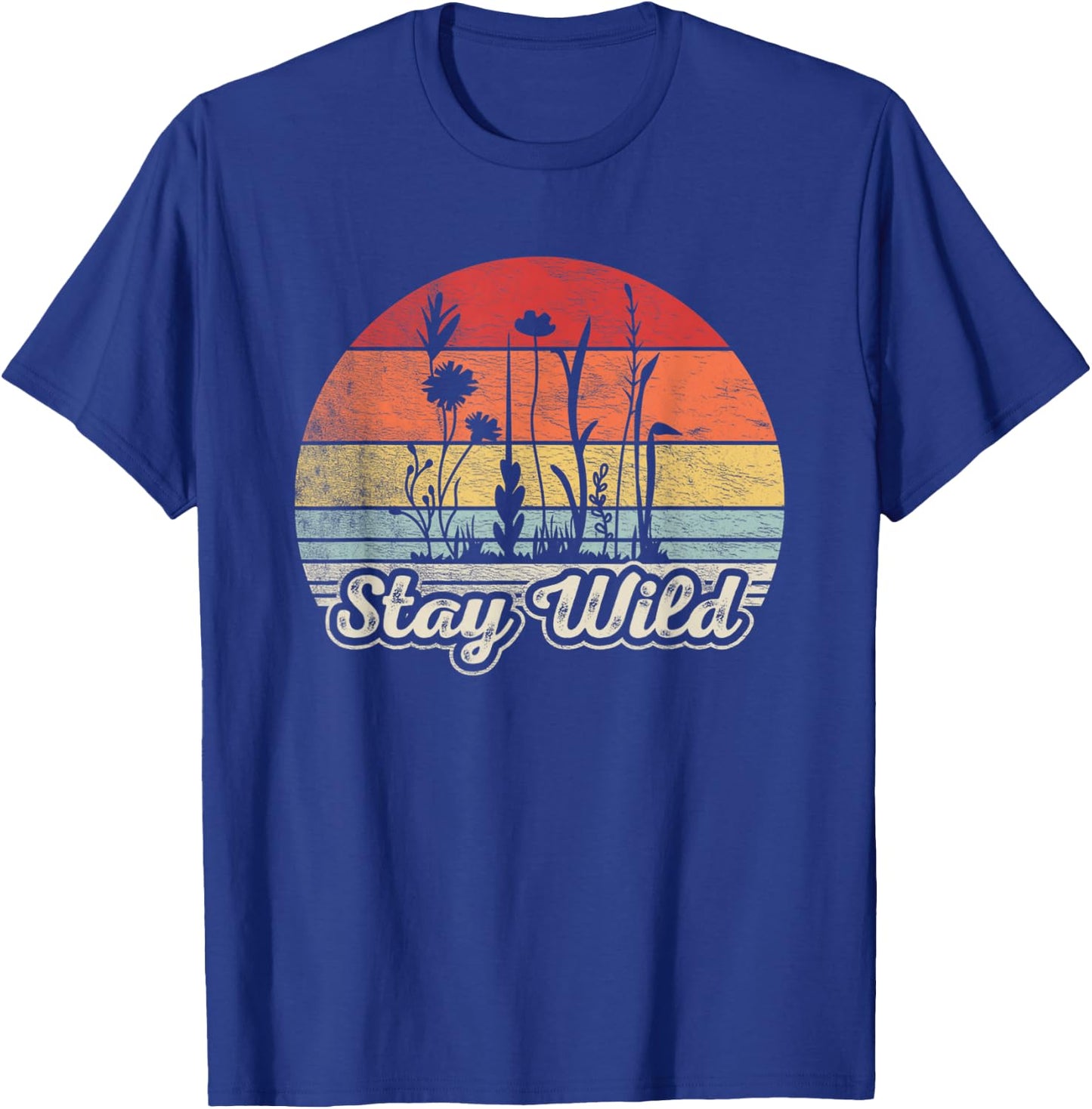 Retro Vintage Stay Wild Wildflower Inspirational Women Quote T-Shirt - T-Shirt | Royal