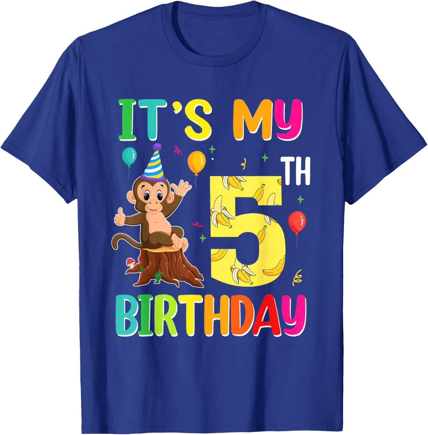 It's My 5th Birthday Monkey 5 Year Old Boy Girl T-Shirt - T-Shirt | Royal