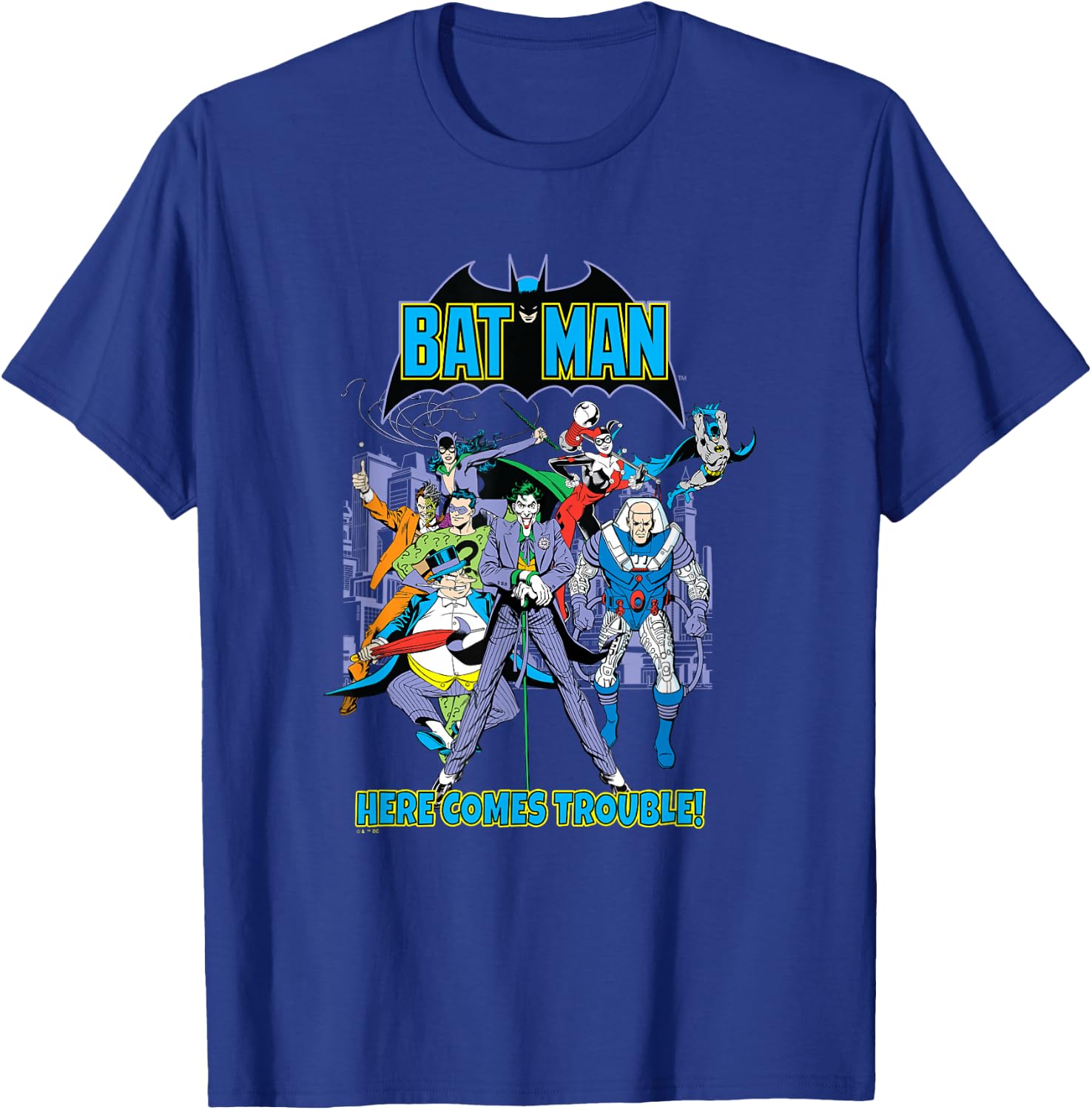DC Comics Batman Here Comes Trouble! Villain Team Group Shot T-Shirt - T-Shirt | Royal