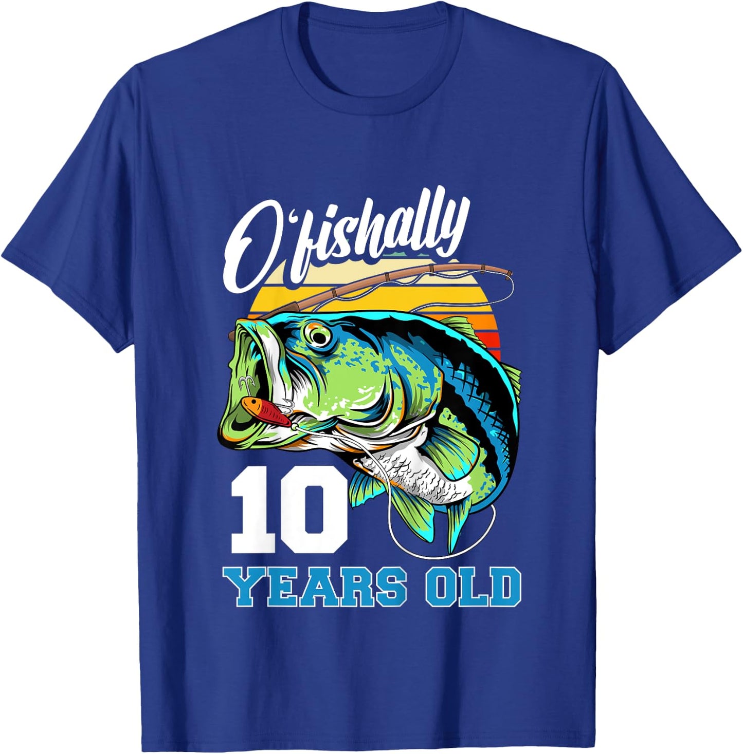 Ofishally 10 Years Old Fisherman 10th Birthday Fishing T-Shirt - T-Shirt | Royal