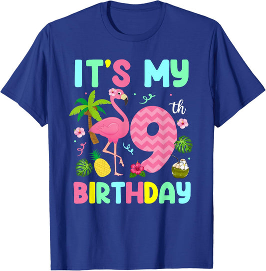 It's My 9th Birthday Flamingo Shirt Hawaii 9 Yrs Old Girl T-Shirt - T-Shirt | Royal