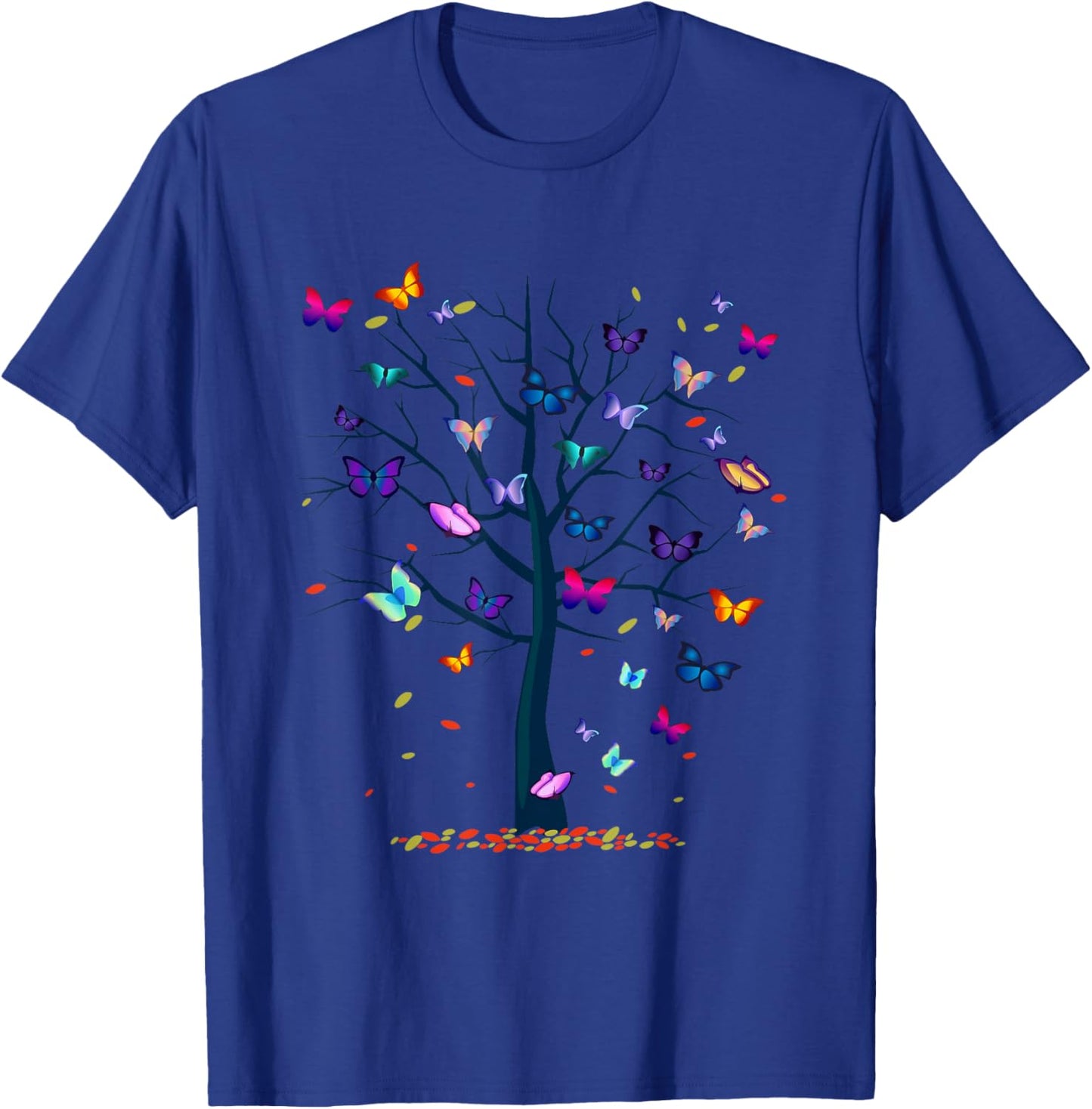 A & E C Butterfly Tree Beautiful Women's Black Butterfly Graphic T-Shirt - T-Shirt | Royal