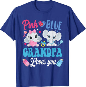 Pink Or Blue Grandpa Loves Your shirt Elephant Gender Reveal T-Shirt - T-Shirt | Royal