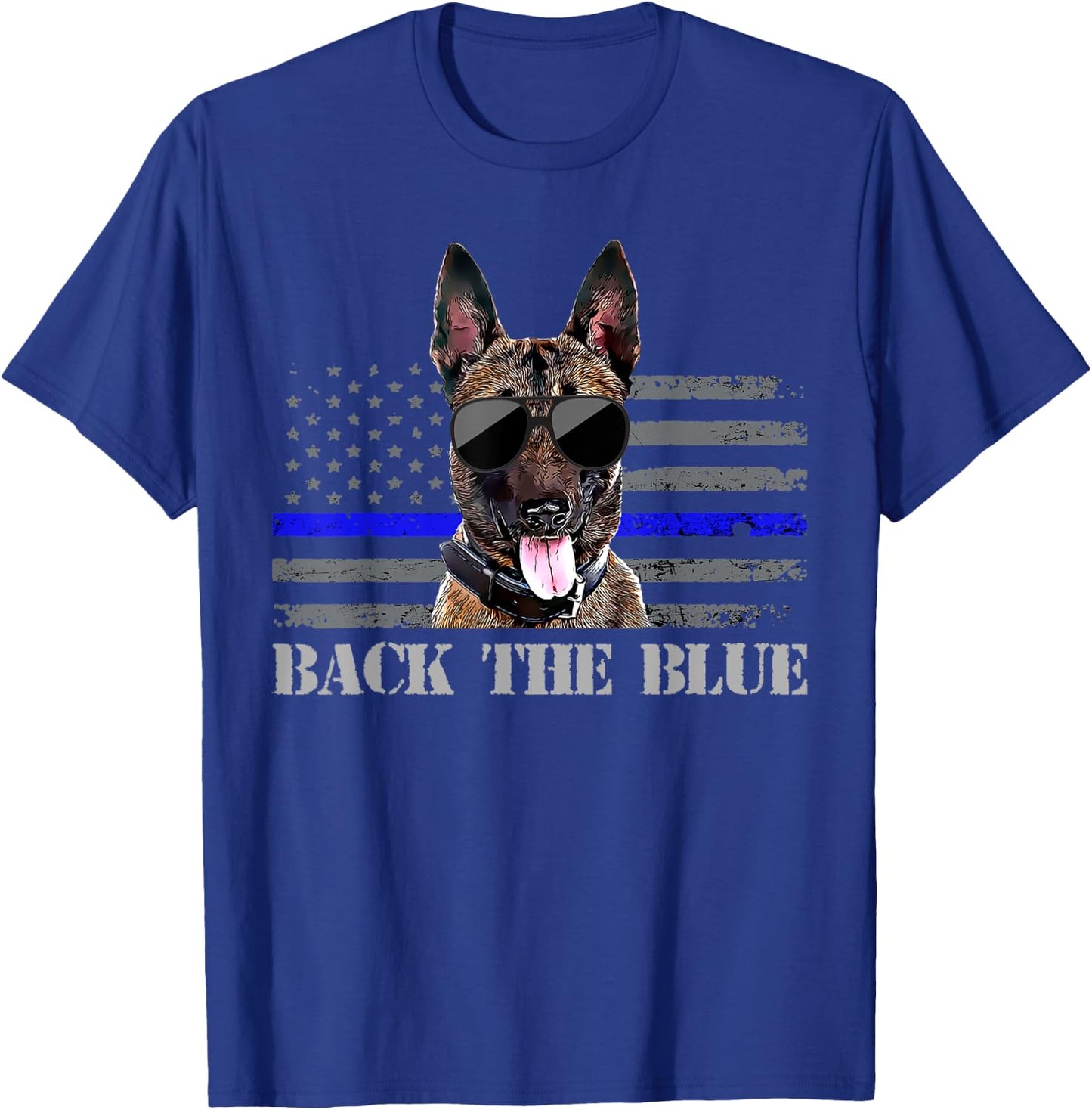 Belgian Malinois Thin Blue Line American Flag Police Dog T-Shirt - T-Shirt | Royal