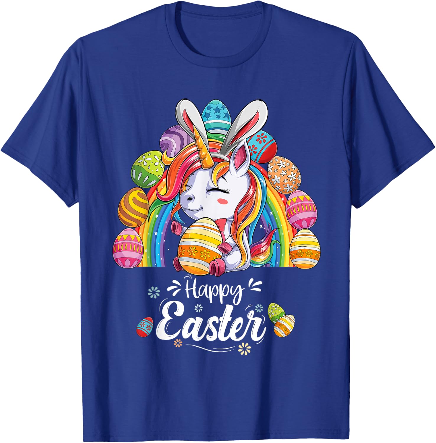 Unicorn Happy Easter Day bunny Rainbow egg Girls Kids T-Shirt - T-Shirt | Royal