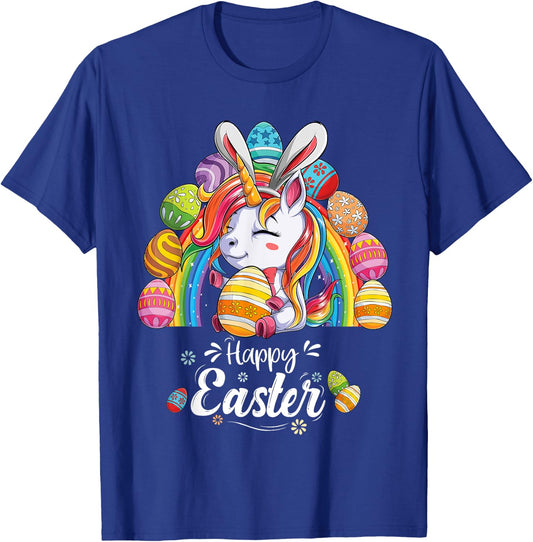 Unicorn Happy Easter Day bunny Rainbow egg Girls Kids T-Shirt - T-Shirt | Royal