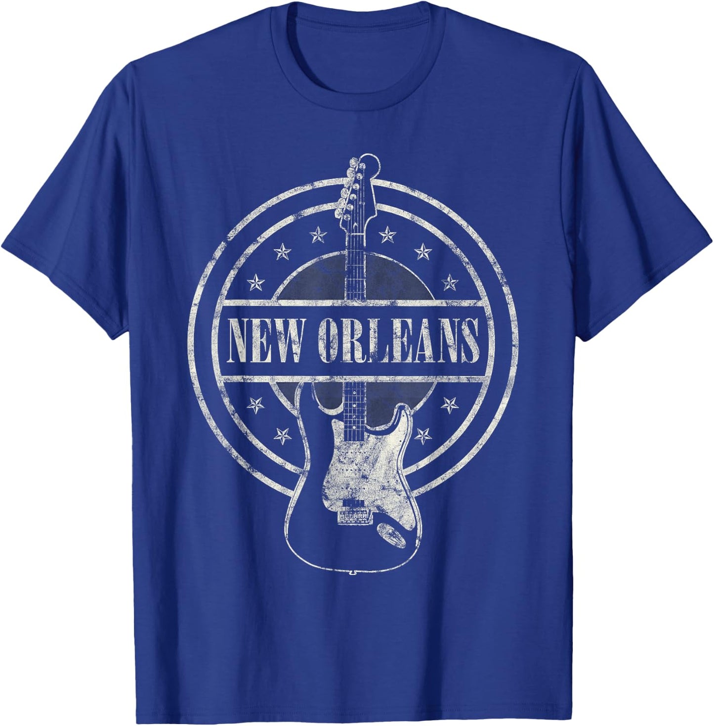 Vintage New Orleans Souvenir Rock and Roll Guitar Player T-Shirt - T-Shirt | Royal