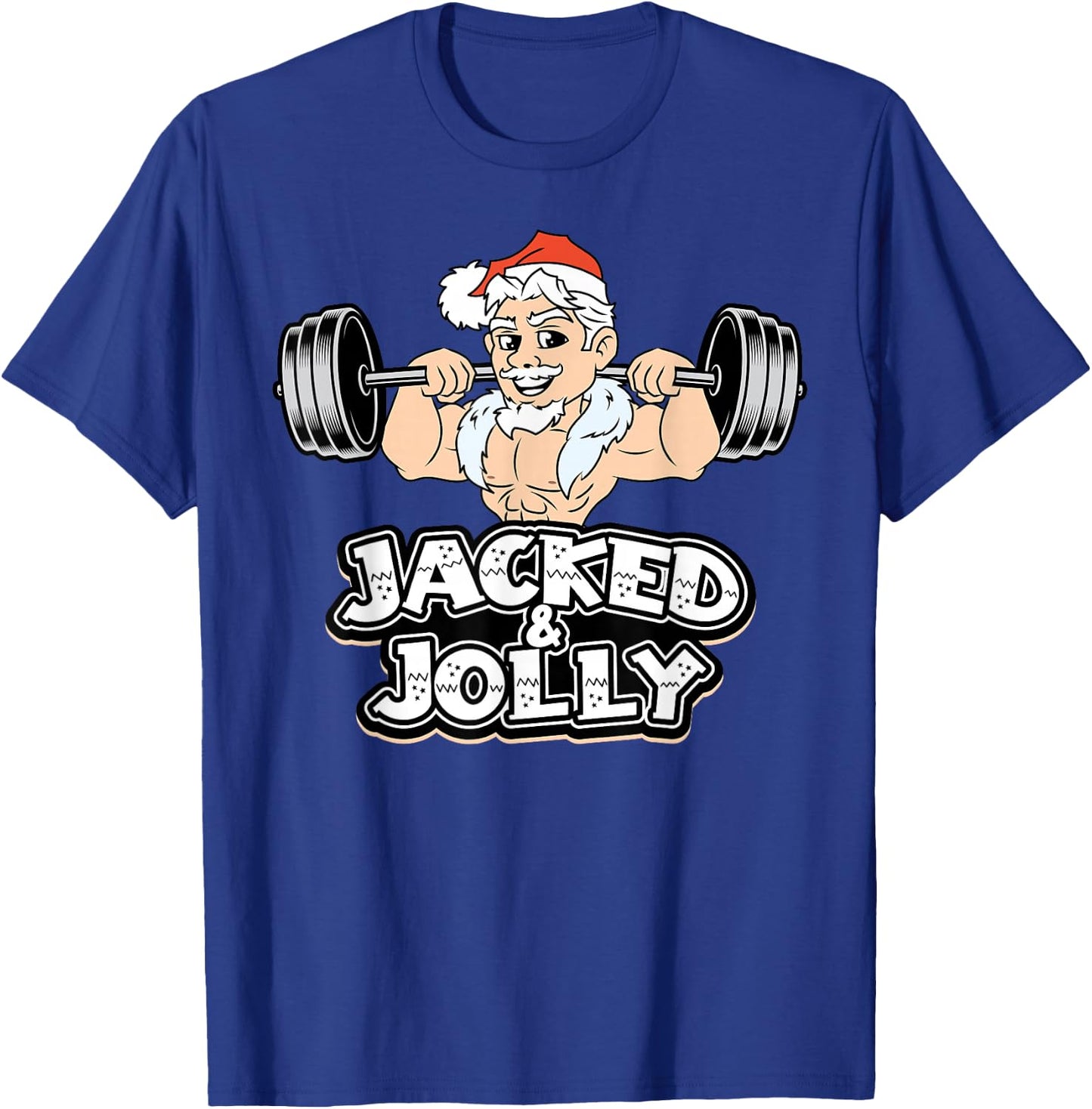 Jacked And Jolly Christmas Gym Workout Santa Lifting Funny T-Shirt - T-Shirt | Royal