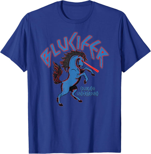 Colorado Flag and Blucifer The Blue Horse T-Shirt - T-Shirt | Royal