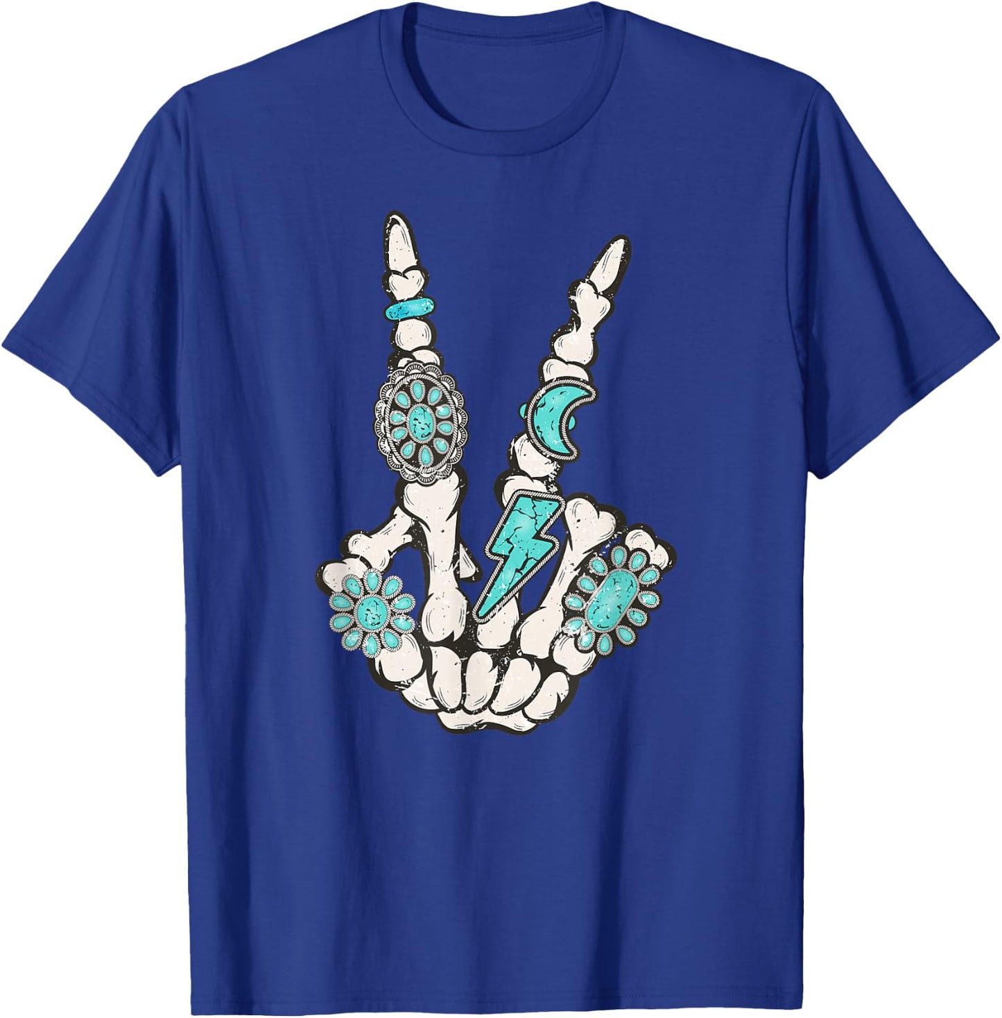 Skeleton Turquoise Hand Western Rodeo Cowboy Cowgirl T-Shirt - T-Shirt | Royal