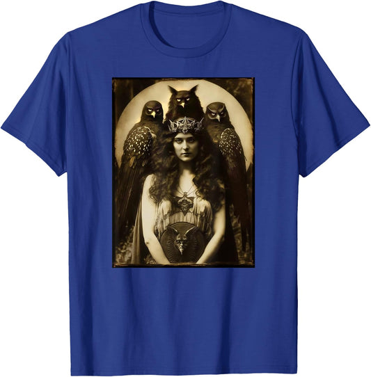 Vintage Witch Sorceress With Raptor Birds 1910s Photography T-Shirt - T-Shirt | Royal