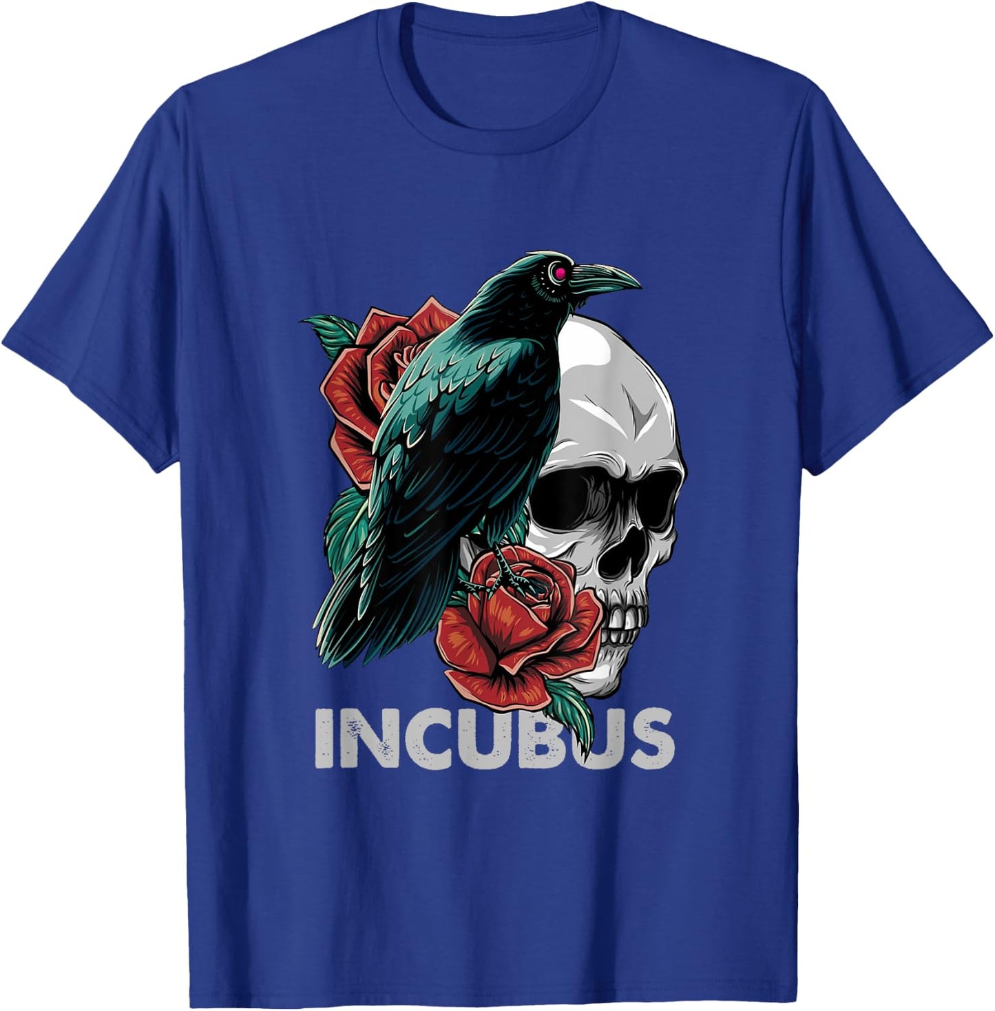 Halloween Graphic Incubus-Crow Left Skull Morning And Flower T-Shirt - T-Shirt | Royal
