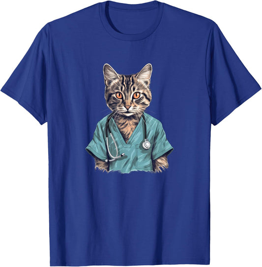 Funny Nurse Cat, Medical Doctor Kitty T-Shirt - T-Shirt | Royal
