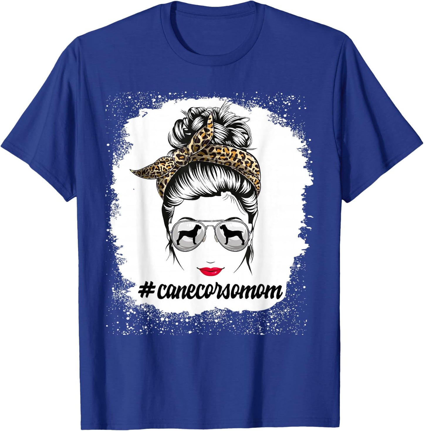 Cane Corso Dog Mom Bleached Messy Bun Leopard Women T-Shirt - T-Shirt | Royal