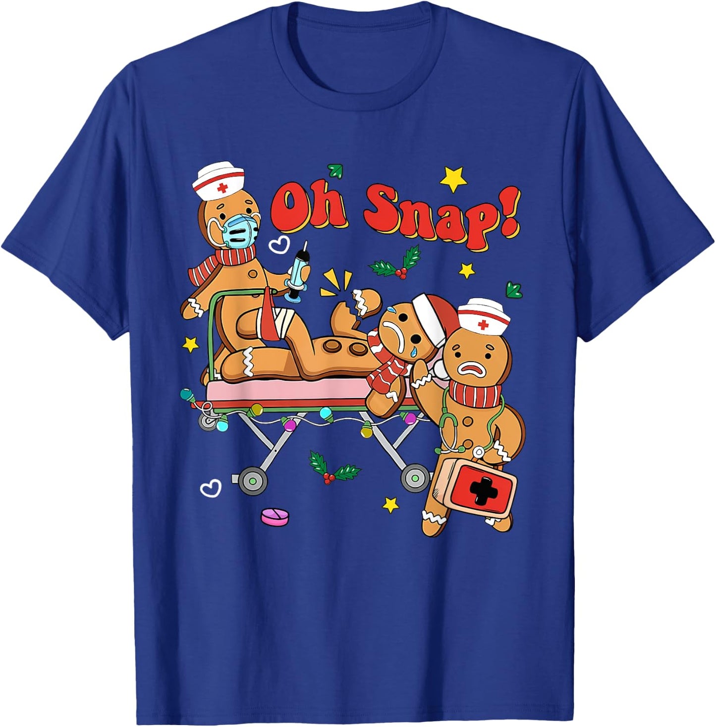 Oh Snap Gingerbread Nurse Christmas Xmas Groovy Retro Funny T-Shirt - T-Shirt | Royal