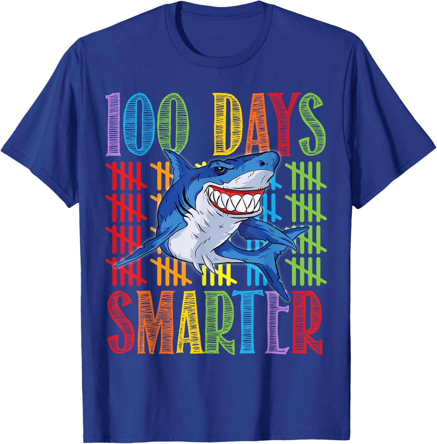Funny Shark 100 Days Smarter 100 Days of School T-Shirt - T-Shirt | Royal